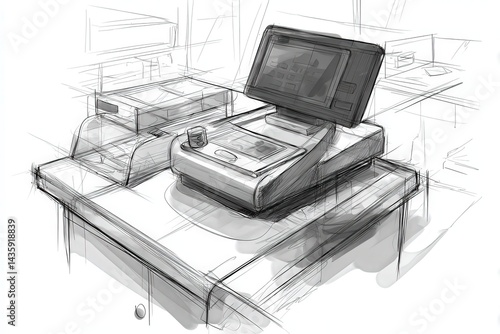 Obraz na płótnie Modern Cash Register in a Retail Environment with Minimalist Design w salonie