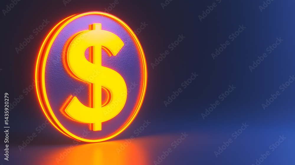 Glowing dollar sign render digital art modern business concept studio environment close-up view for financial growth Glowing dollar sign render digital art modern business concept studio environment close-up view for financial growth