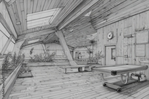 Obraz na płótnie Modern interior design of a wooden recreational space with natural light w salonie