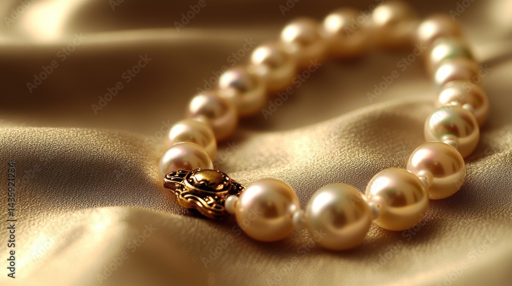 Elegant pearl bracelet on luxurious fabric; subtle lighting Elegant pearl bracelet on luxurious fabric; subtle lighting