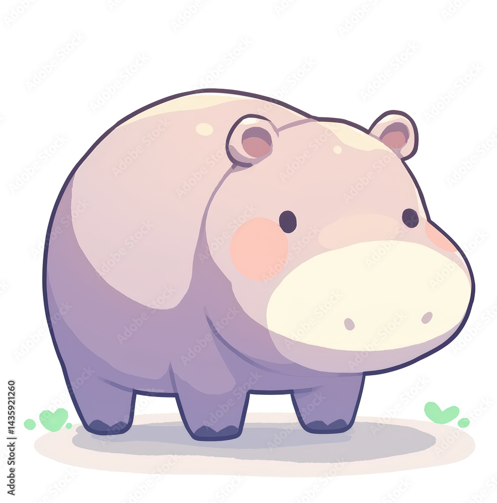 Cute cartoon hippo with friendly expression Cute cartoon hippo with friendly expression