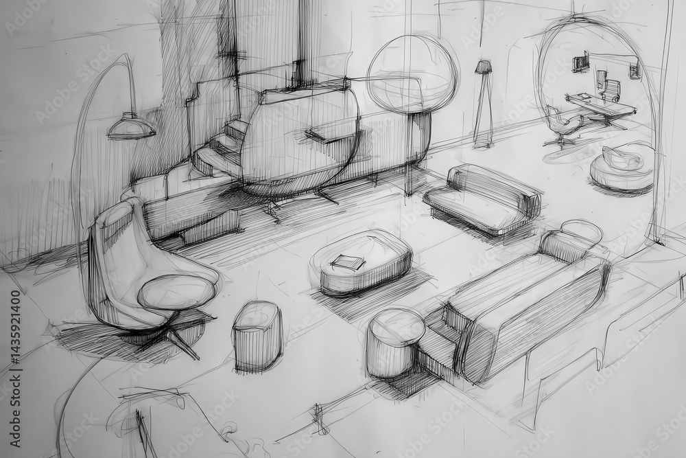 Modern Sketch of Stylish Interior Design for Contemporary Spaces