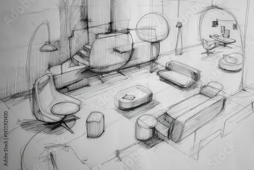 Obraz na płótnie Modern Sketch of Stylish Interior Design for Contemporary Spaces w salonie