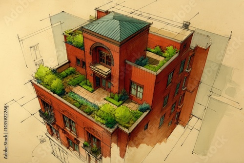Obraz na płótnie Modern Urban Rooftop Garden Design with Green Landscaping Elements w salonie