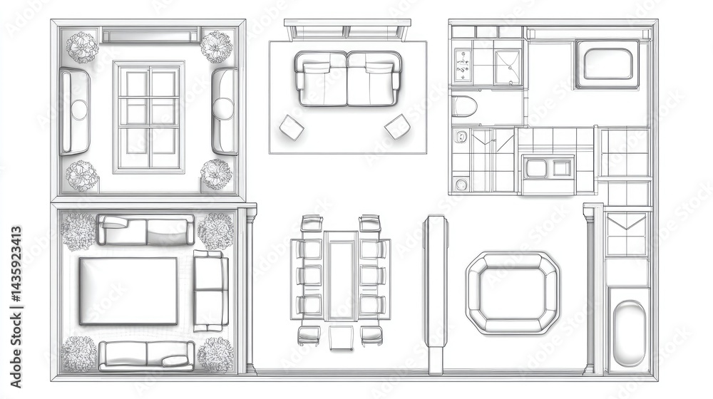 Architectural elements: window for floor plan top view. Set for scheme of apartments. Kit of icons for interior project. Construction graphic design symbol for blueprint view above. Vector. Architectural elements: window for floor plan top view. Set for scheme of apartments. Kit of icons for interior project. Construction graphic design symbol for blueprint view above. Vector.