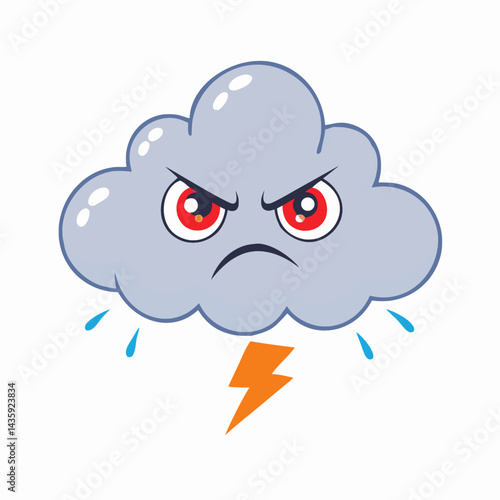 Angry Cartoon Cloud Icon – Cute Stormy Weather Emoji Minimalist Illustration