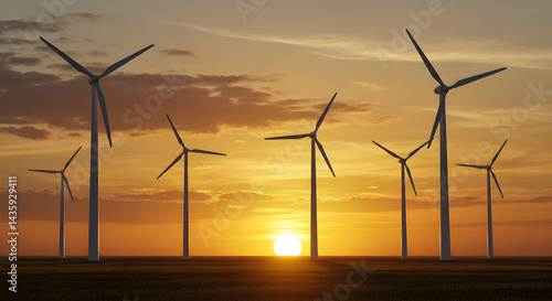 Wind Turbines in Golden Sunset


