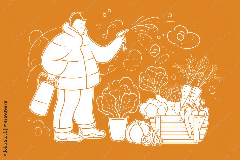 Person Watering Plants with Spray Bottle in a Garden Setting