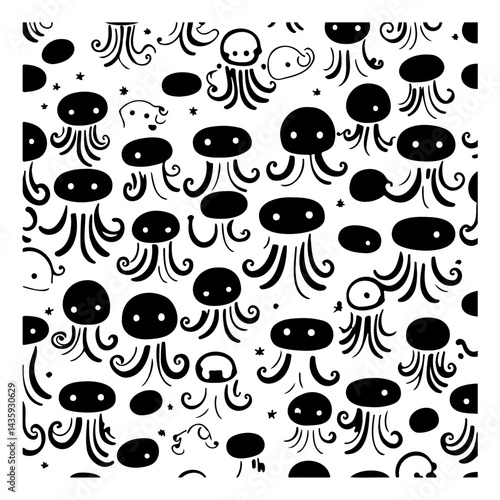 Whimsical Octopus Assemblage: A Monochromatic Aquatic Creature Arrangement