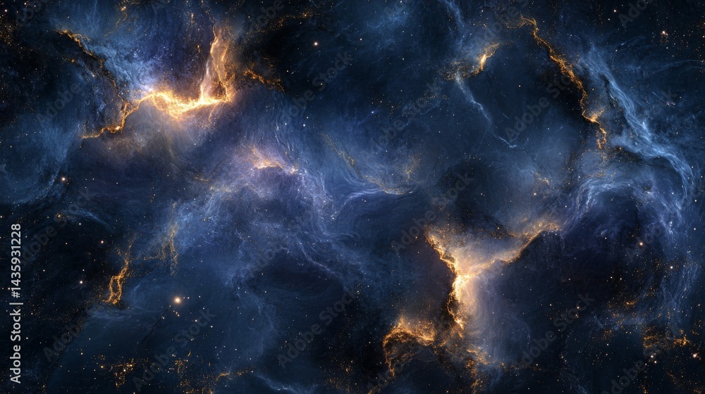 Fototapeta premium Cosmic Nebula in Deep Space with Blue and Orange Hues
