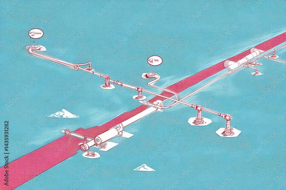 Pipeline Infrastructure Illustration with Water and Landscape Elements