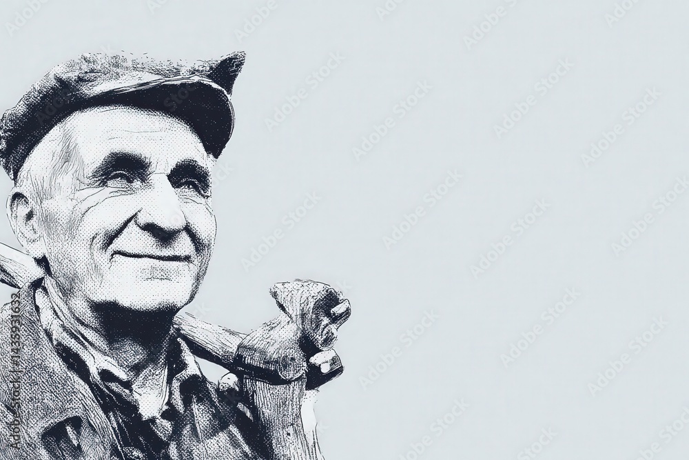 Portrait of Elderly Man with Hat and Smiling Expression in Studio