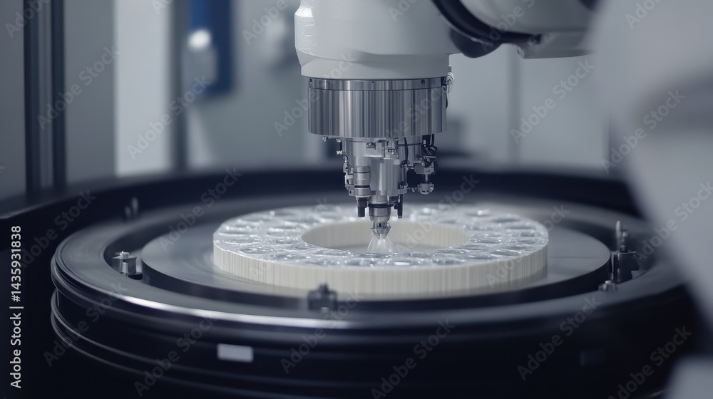 Industrial robotic arms precisely placing rubber strips onto a rotating drum for shaping Industrial robotic arms precisely placing rubber strips onto a rotating drum for shaping