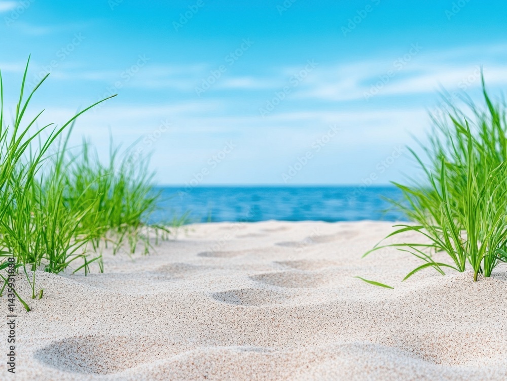 Fototapeta premium Sandy Beach, Sunny Blue Sky