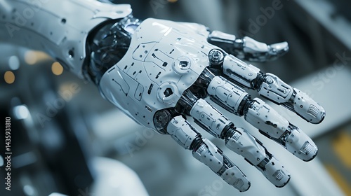 Close-up of a futuristic robotic hand showcasing intricate design and technology.