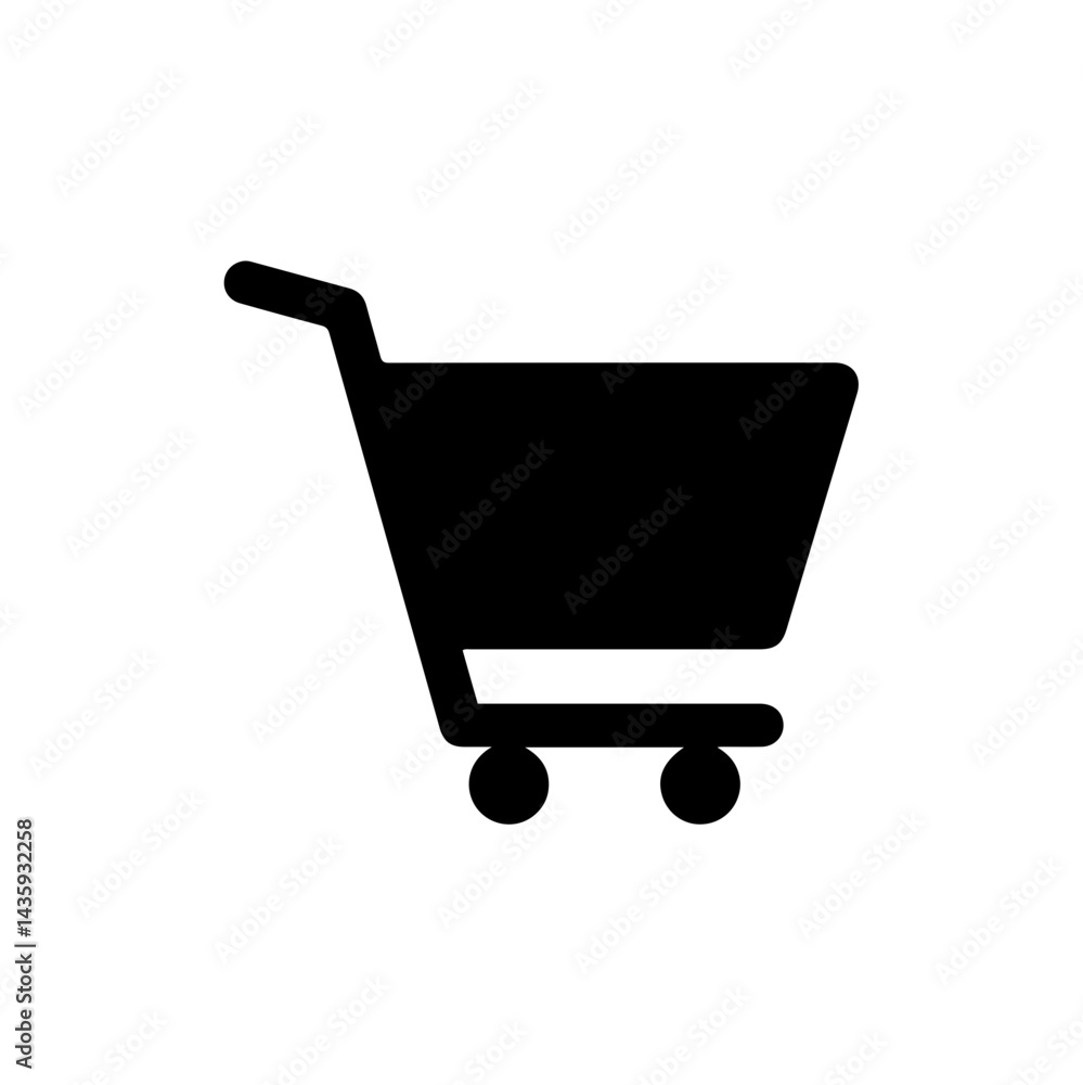 Clean Black Filled Shopping Cart Icon with Large Handle Clean Black Filled Shopping Cart Icon with Large Handle