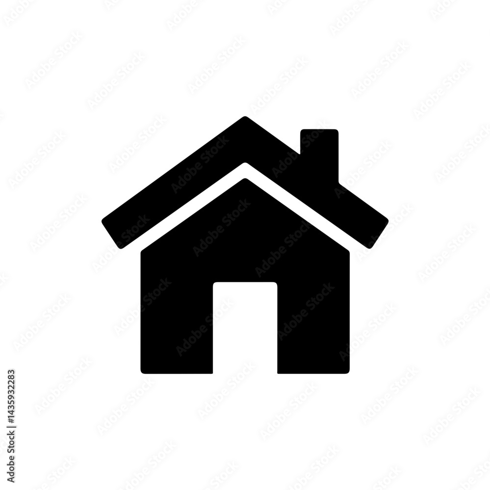 Compact Black Filled Home Icon with Small Chimney Compact Black Filled Home Icon with Small Chimney