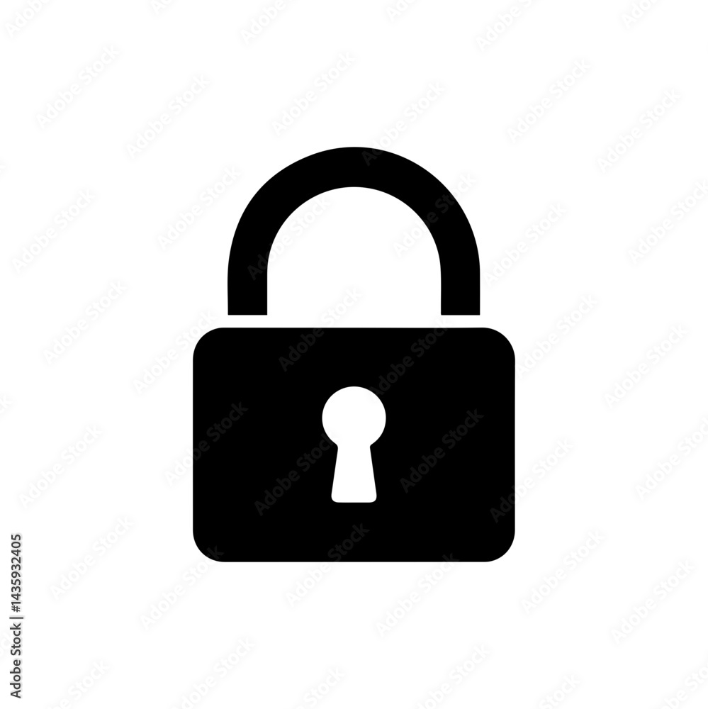 Minimal Black Lock Icon with Rounded Shackle Minimal Black Lock Icon with Rounded Shackle
