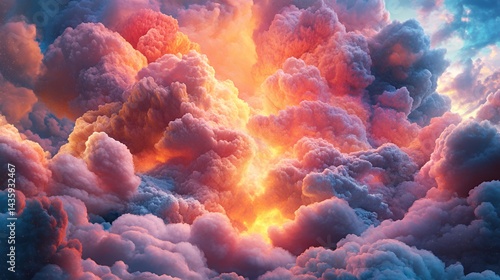 Breathtaking vivid clouds illuminated by warm sunset hues.