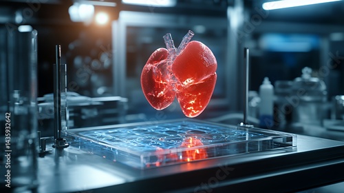 Obraz na płótnie 3D hologram of human lungs in a high-tech laboratory setting. w salonie