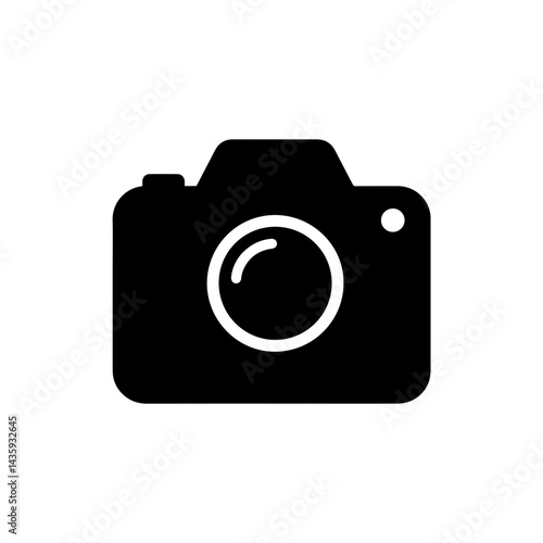 Solid Black Filled Camera Lens Icon with Clean Border
