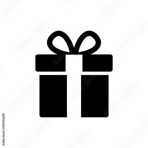 Solid Black Filled Gift Box Icon with Simple Ribbon