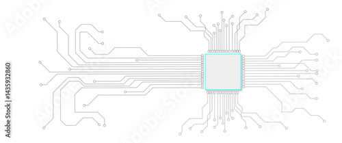 Circuit Board CPU Microprocessor Interface Connection Vector Background. Gray Abstract Line Connection Trace Pad Illustration. 