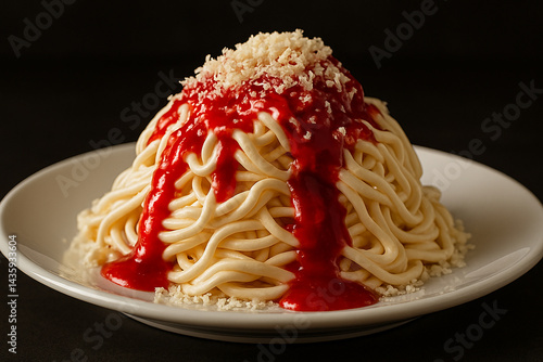 Spaghetti ice cream with strawberry sauce – creative frozen dessert