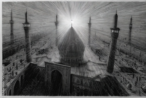 Obraz na płótnie Radiant Mosque Landscape with Spires and Majestic Dome Artwork w salonie