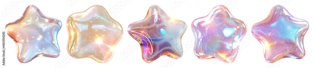 PNG Colorful iridescent star shapes, element set on transparent background