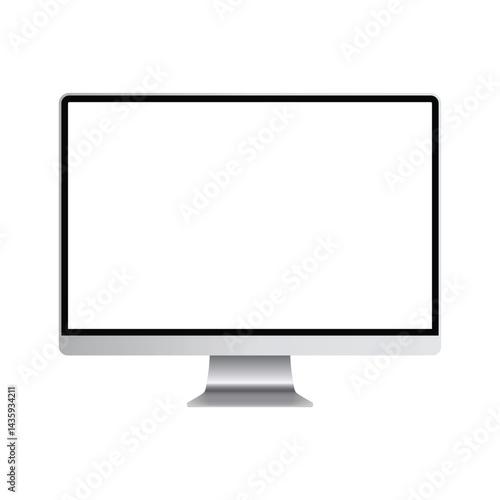 Computer monitor display with empty screen isolated on transparent background.
