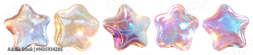 PNG Colorful iridescent star shapes, element set on transparent background