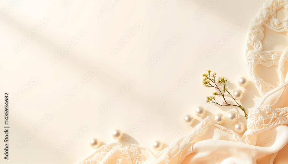 Elegant lace and pearls creating a romantic wedding border, timeless beauty Elegant lace and pearls creating a romantic wedding border, timeless beauty