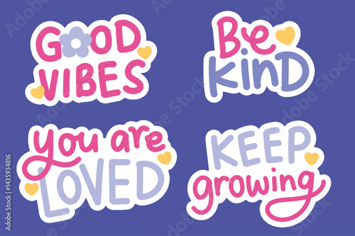 Mental health daily affirmation sticker set hand drawn collection