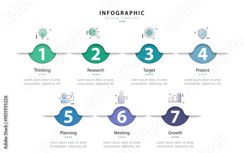 Timeline Creator infographic template. 7 Step timeline journey, calendar Flat simple infographics design template. presentation graph. Business concept with 7 options, vector illustration.