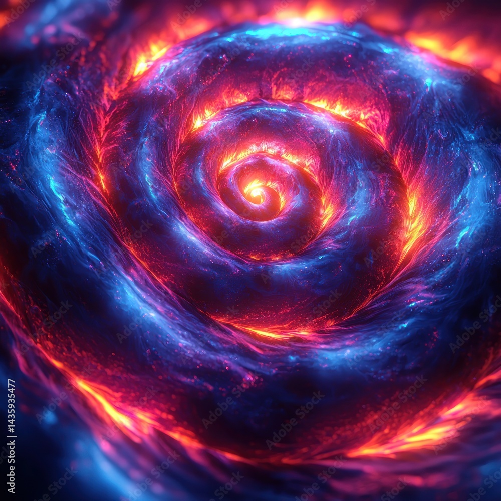 Obraz premium Abstract Cosmic Vortex with Swirling Blue and Fiery Red Elements