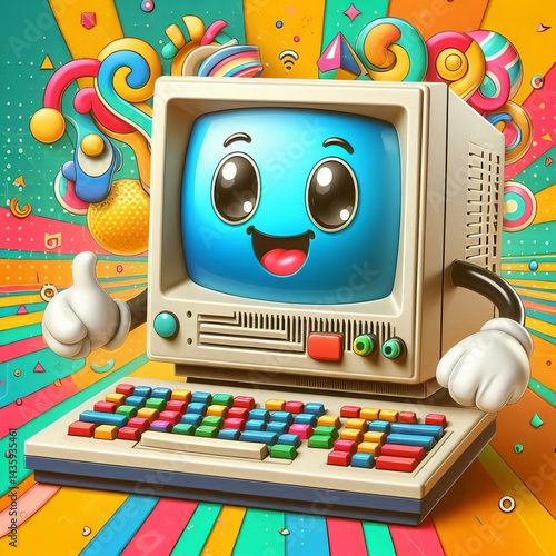 Vintage character design of computer monitor