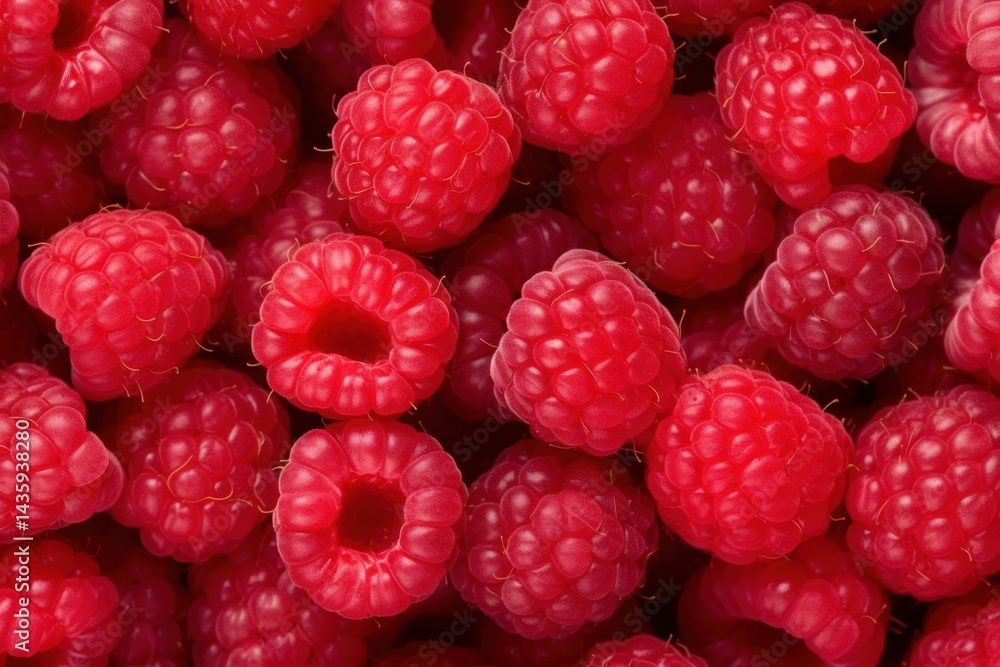 Fresh and vibrant raspberries piled together, showcasing their rich red color and plump texture in a natural setting Fresh and vibrant raspberries piled together, showcasing their rich red color and plump texture in a natural setting