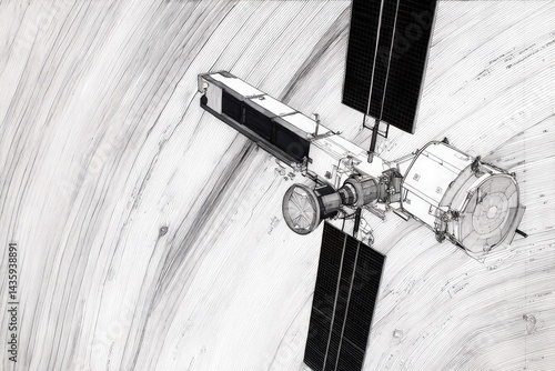 Obraz na płótnie Satellite in Orbit with Solar Panels Against a Cosmic Background w salonie