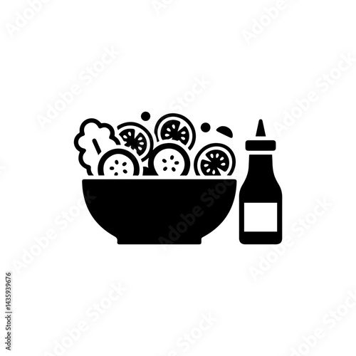 Salad Icon with Various Vegetables and Dressing Bottle