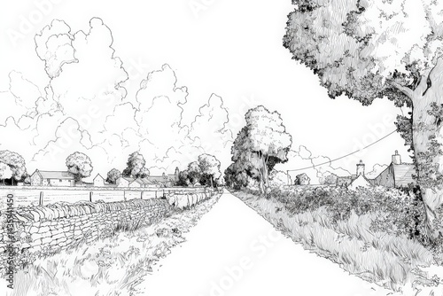 Obraz na płótnie Serene Country Road Surrounded by Lush Greenery and Fields w salonie