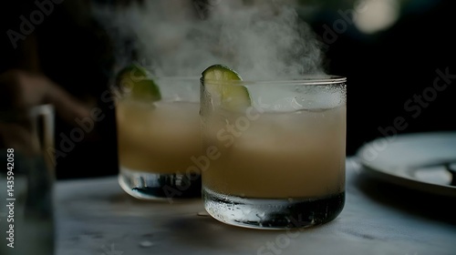 Wallpaper Mural Two iced cocktails garnished with lime wedges, steaming gently, sit on a table. Torontodigital.ca