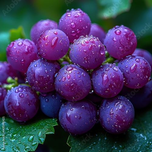 Wallpaper Mural Vibrant close-up of ripe purple grapes with dewdrops in the vineyard Torontodigital.ca