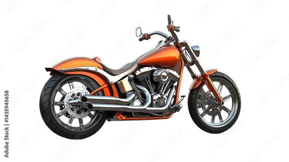 a sleek and modern motorcycle with a vibrant orange finish. featuring a stylish design and chrome accents the bike is positioned on a white background. emphasizing its details and craftsmanship. makin a sleek and modern motorcycle with a vibrant orange finish. featuring a stylish design and chrome accents the bike is positioned on a white background. emphasizing its details and craftsmanship. makin