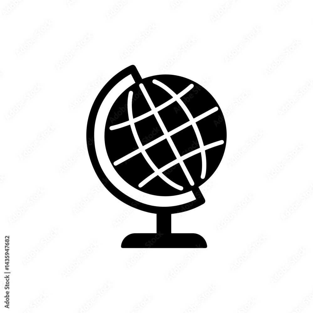 Black Filled Globe Icon on Stand Black Filled Globe Icon on Stand
