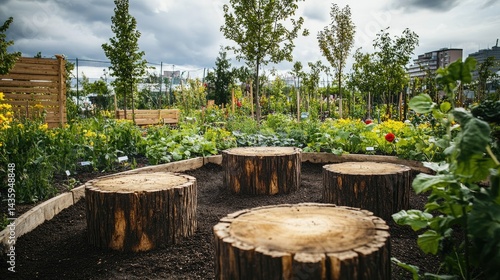 Obraz na płótnie Organic garden with compost soil, native plants, and insect hotels, nurturing biodiversity sustainably, no people w salonie