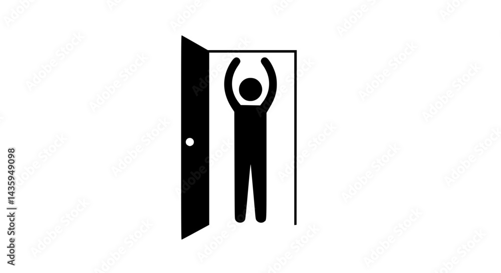 Door in open position black and white icon Door in open position black and white icon