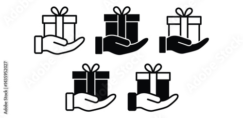 Gift Icons Depicting Hands Offering Presents Vector Design Illustration Black White Color