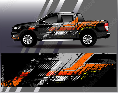Car wrap design vector. Graphic abstract stripe racing background designs for vehicle, rally, race, adventure and car racing livery