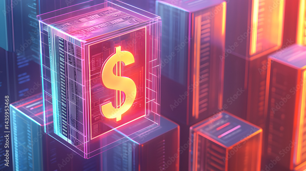 Fototapeta premium Glowing dollar illustration digital finance graphic design futuristic environment close-up viewpoint modern concept